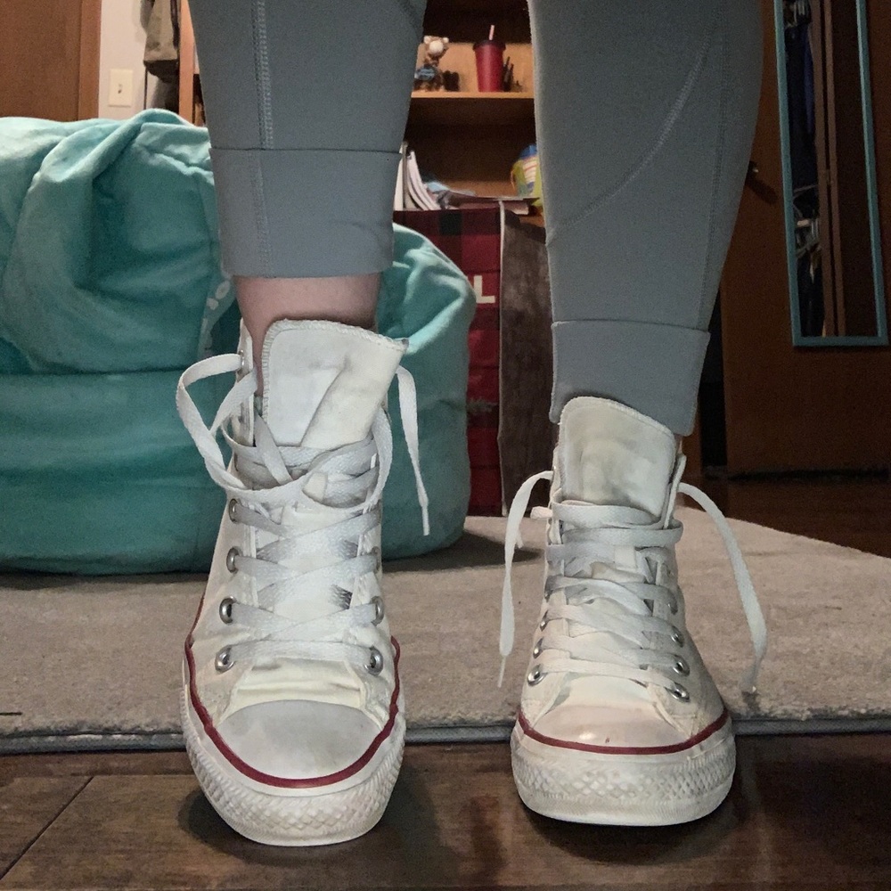 White Converse high tops